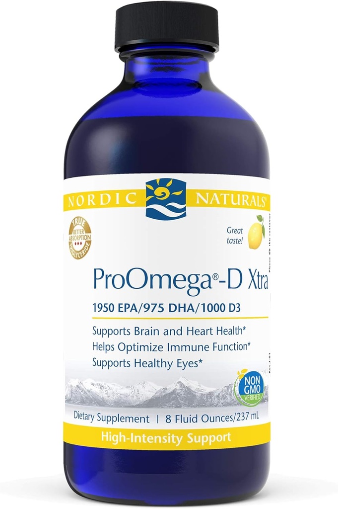 북유럽 자연 ProOmega-D Xtra 액체, 레몬 맛 - 8 온스 - 3400 mg 오메가 - 3 + 1000 IU D3 - 고순도 생선 기름 - EPA & DHA - 두뇌, 눈, 심장, 면역력 - 비 GMO - 48 서빙