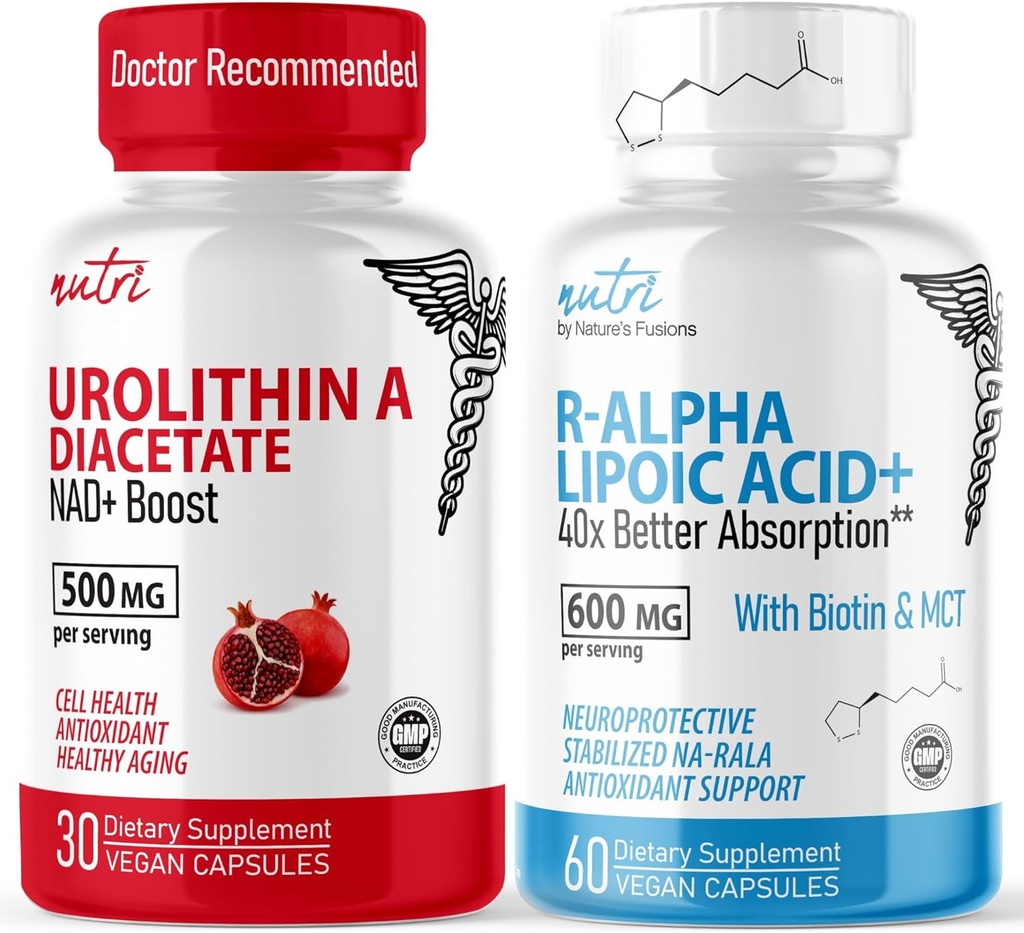 성격의 Fusions Urolithin Diacetate 500mg & R 알파 Lipoic 산 600mg (60의 캡슐) - 산화 방지제/에너지 뭉치