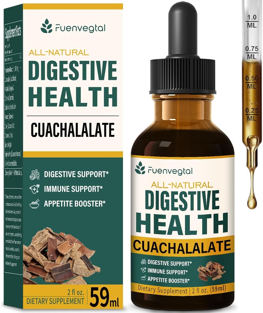 Cuachalalate 소화 낙하: 초본 보충교재 w/Licorice 뿌리, Dandelion, Clove, Cancerina, & Kalawalla는 Upset Stomach 기복, 위장 건강, & 면역 체계 지원을 위한 추출합니다. 2oz