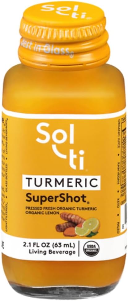 Sol-ti Organic Turmeric SuperShot 음료, Black Pepper는 관절 지원, SuperFood, 12 팩 (2.1 Fl oz)에 습지에서 Curcumin의 흡수 및 생체 흡수력을 향상시킵니다.