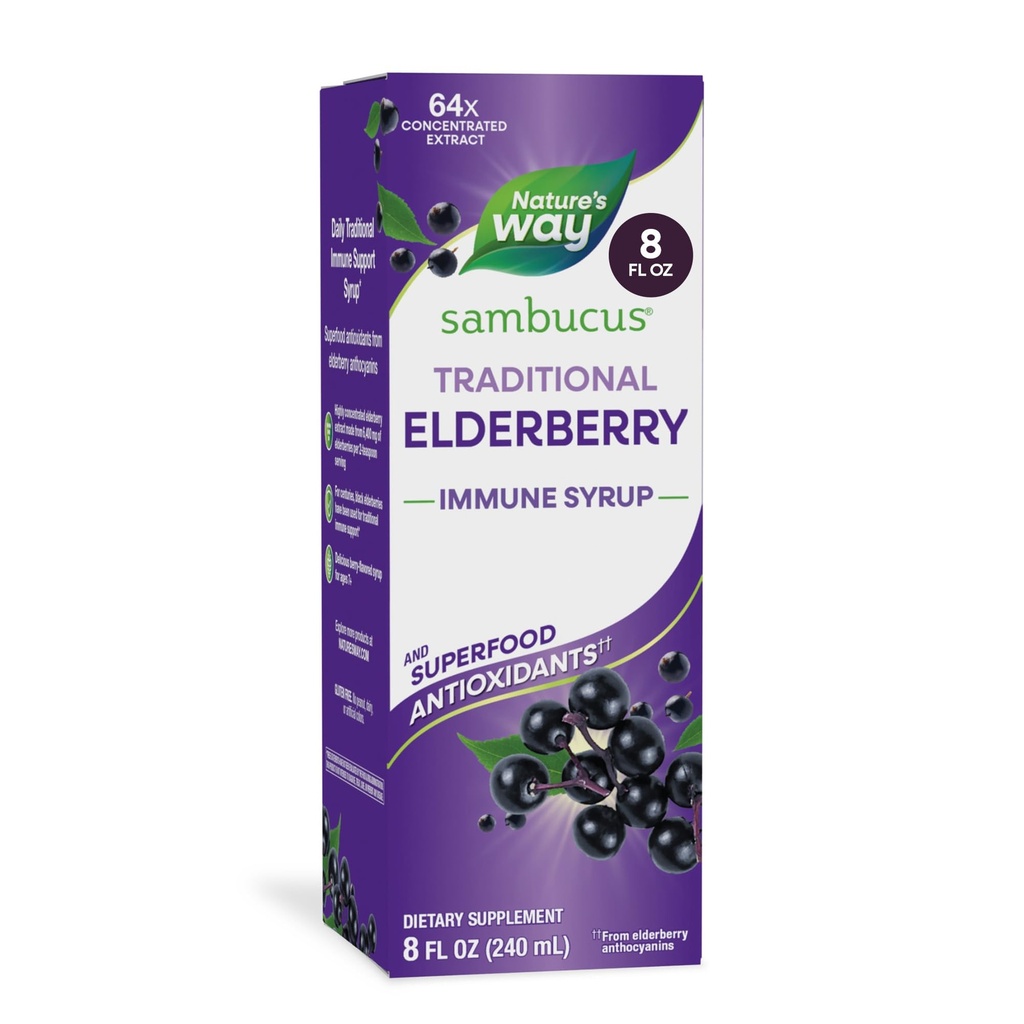 자연의 방법 Sambucus Elderberry 전통 면역 Syrup, 높게 집중된 검정 Elderberry 추출물, 전통 면역 지원*, 맛있은 Berry 맛, 8 Fl Oz (패키지 May Vary)