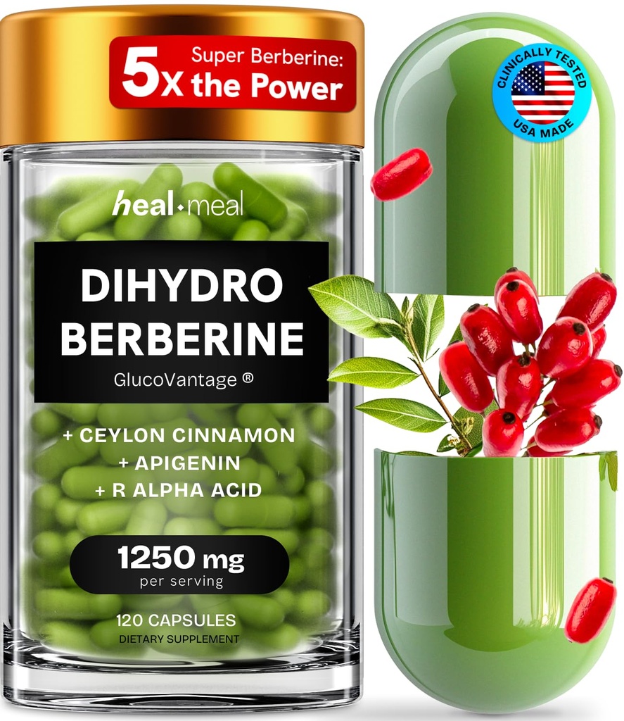 Dihydroberberberine 보충교재 - Dehydro Berberine 유기 - Ceylon Cinnamon & R 알파 Lipoic 산 & Apigenin - Hydroberberine 120 모자 (1 팩)를 가진 최고 Berberine 보충교재