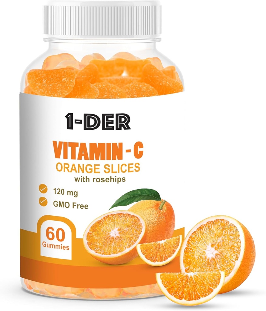 비타민 C 구미 120mg - 면역 지원 보충교재 | 오렌지 맛있은 구미 | Boost Energy and Well-Being | Non-GMO, 글루텐 프리 일일 건강 보조제 | 60 개