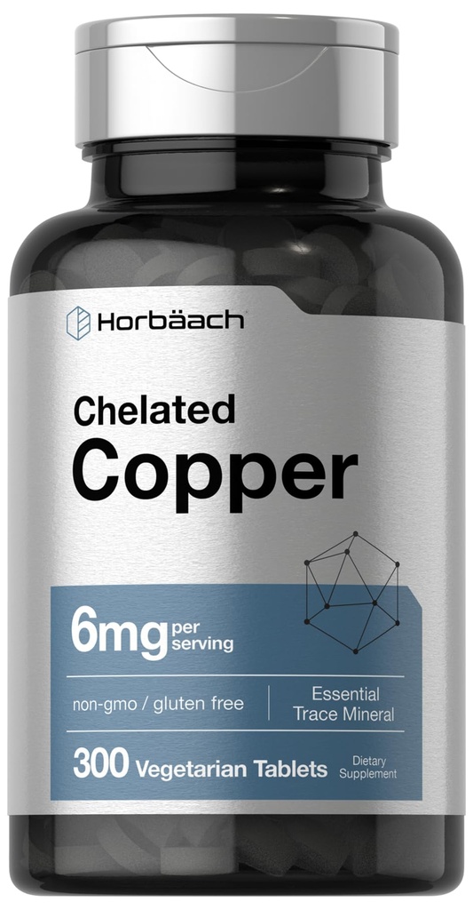 Horbäach Chelated 구리 보충교재 6mg | 300의 정제 | 정유 | 채식주의자, 비 GMO, 글루텐 무료