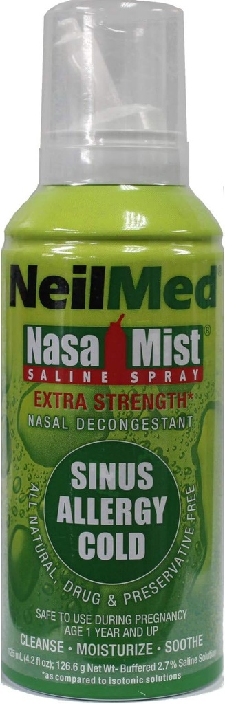 NeilMed Extra Strength NasaMist Saline Nasal Spray Drug Free Nasal Decongestant 4.2 fl oz, (팩 2)