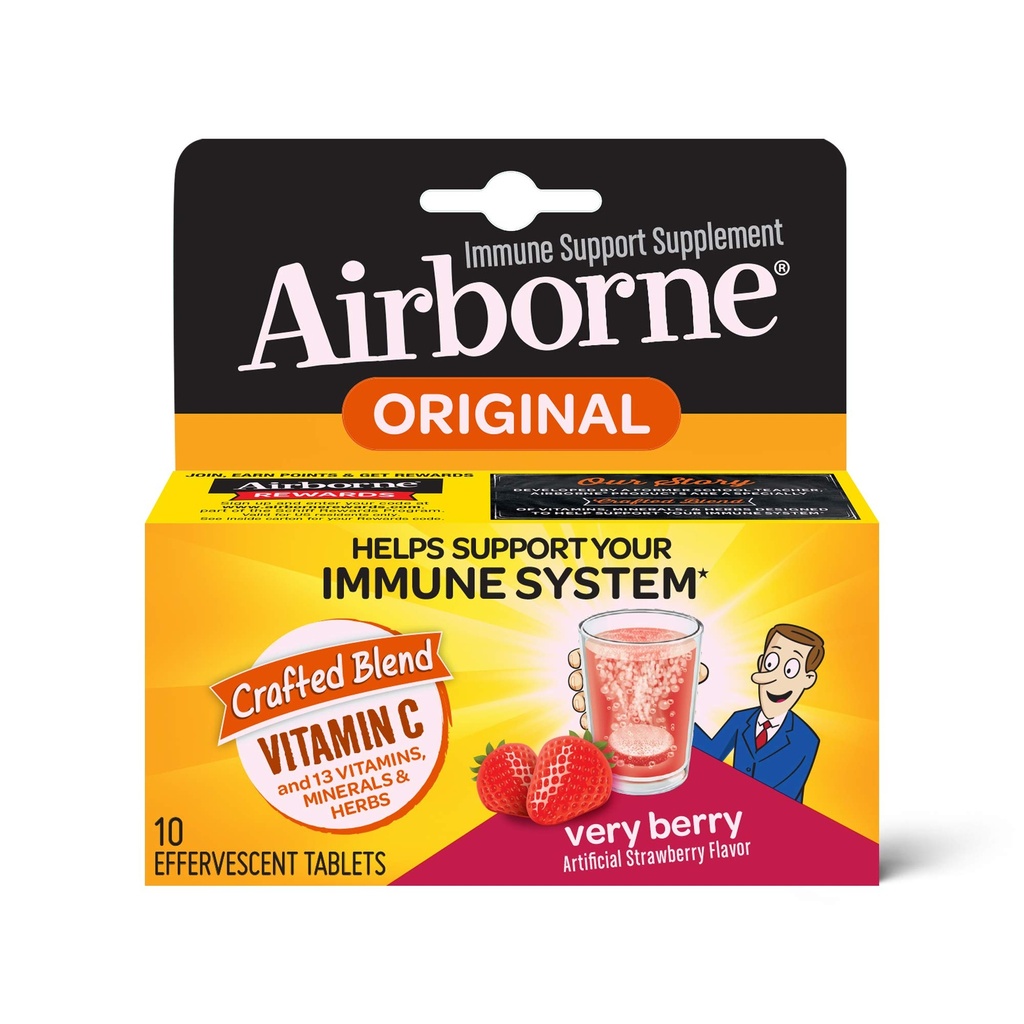 Airborne 아주 Berry Effervescent 정제, 10 조사 - 비타민 C의 1000mg - 면역 지원 보충교재 (포장 May Vary) (포장 3)