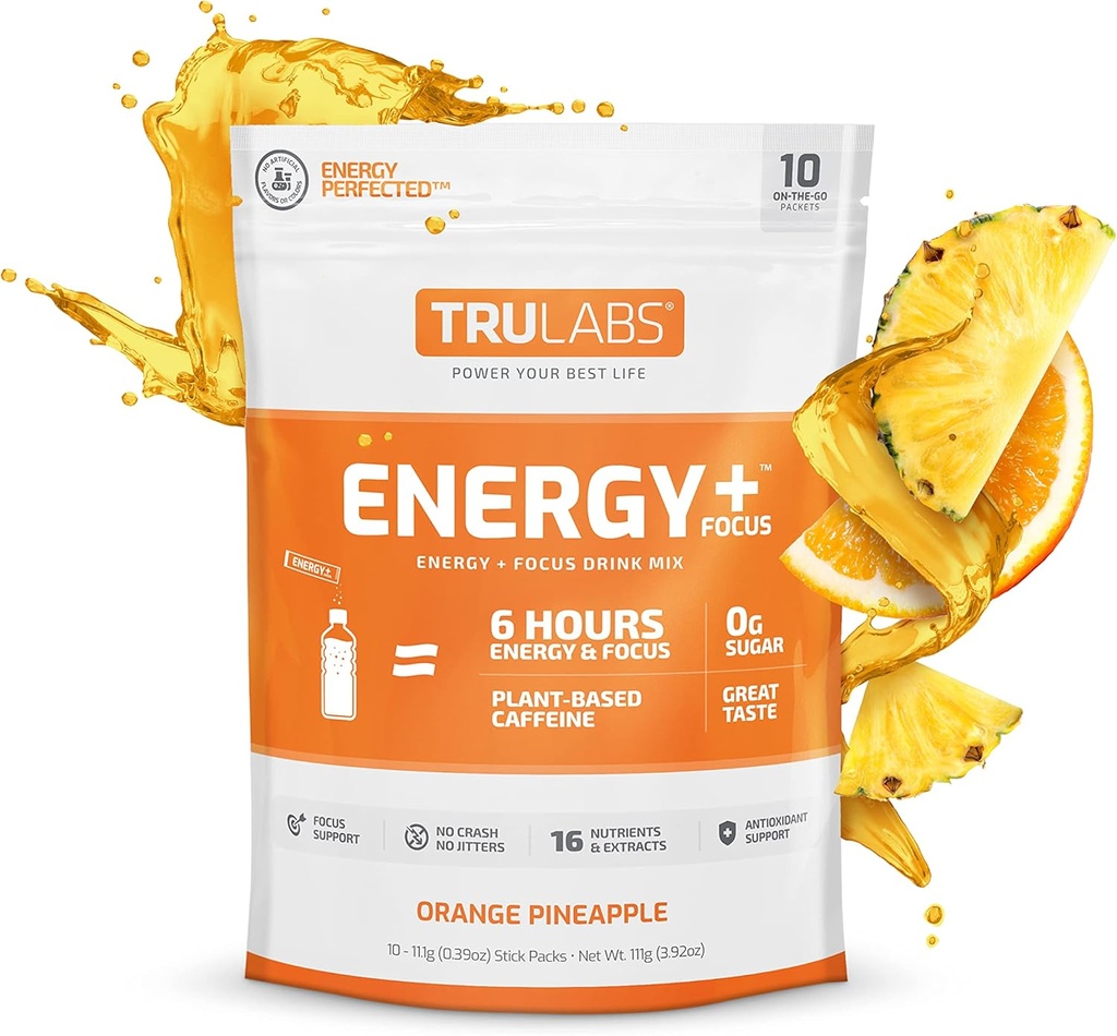 TRULABS 내구시간, 에너지 + 초점, 분말 음료 혼합, 오렌지 파인애플 (10ct)