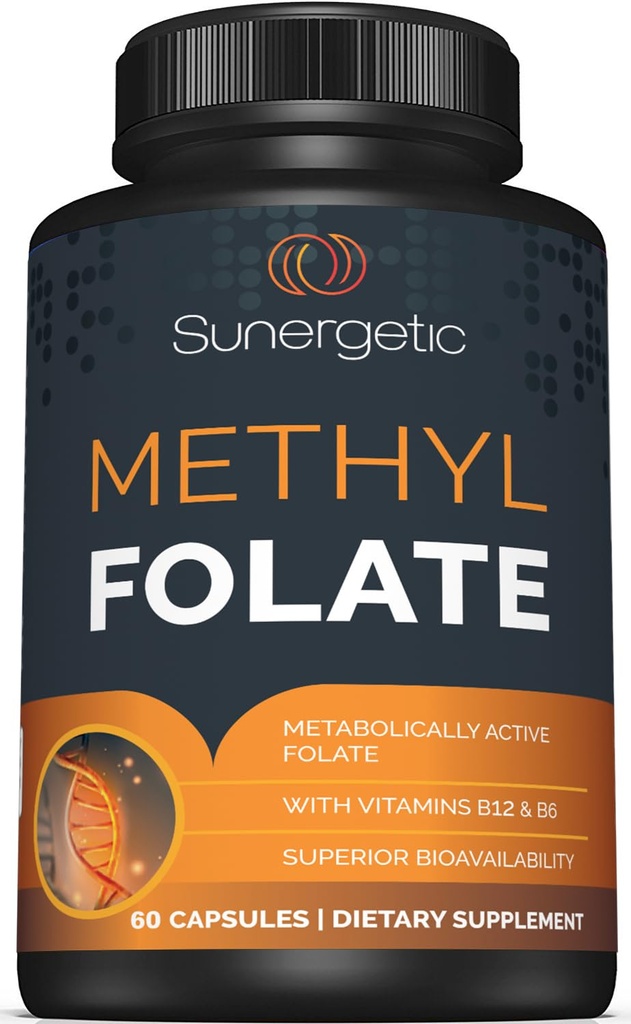 Sunergetic 프리미엄 메틸 Folate 보충교재 – 메틸을 섞은 비타민 B12와 비타민 B6 – Magnafolate로 신진 대사 활동적인 Folate - Methylfolate 400 캡슐 당 mcg – 60의 캡슐