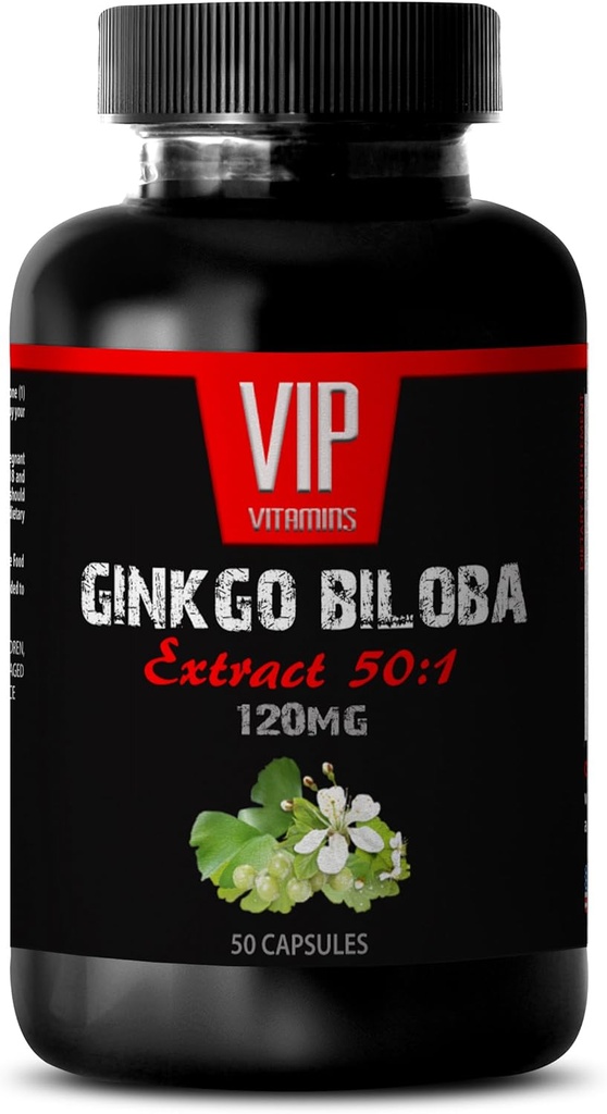 뇌와 기억에 대한 비타민 - Ginkgo BILOBA 120MG - 50 : 1, Gingko biloba Complex, Ginkgo biloba 보충제, 뇌 메모리 보충 교재, 두뇌를위한 메모리 보충, 기억 약, 1Bottle
