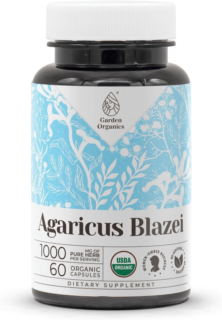 Agaricus Blazei USDA 유기 60 캡슐 | 고순도 천연 보충 | 인증 유기농 채식 캡슐 및 유기 Agaricus Blazei (Agaricus blazei murill) 말린 버섯 (60 캡슐)