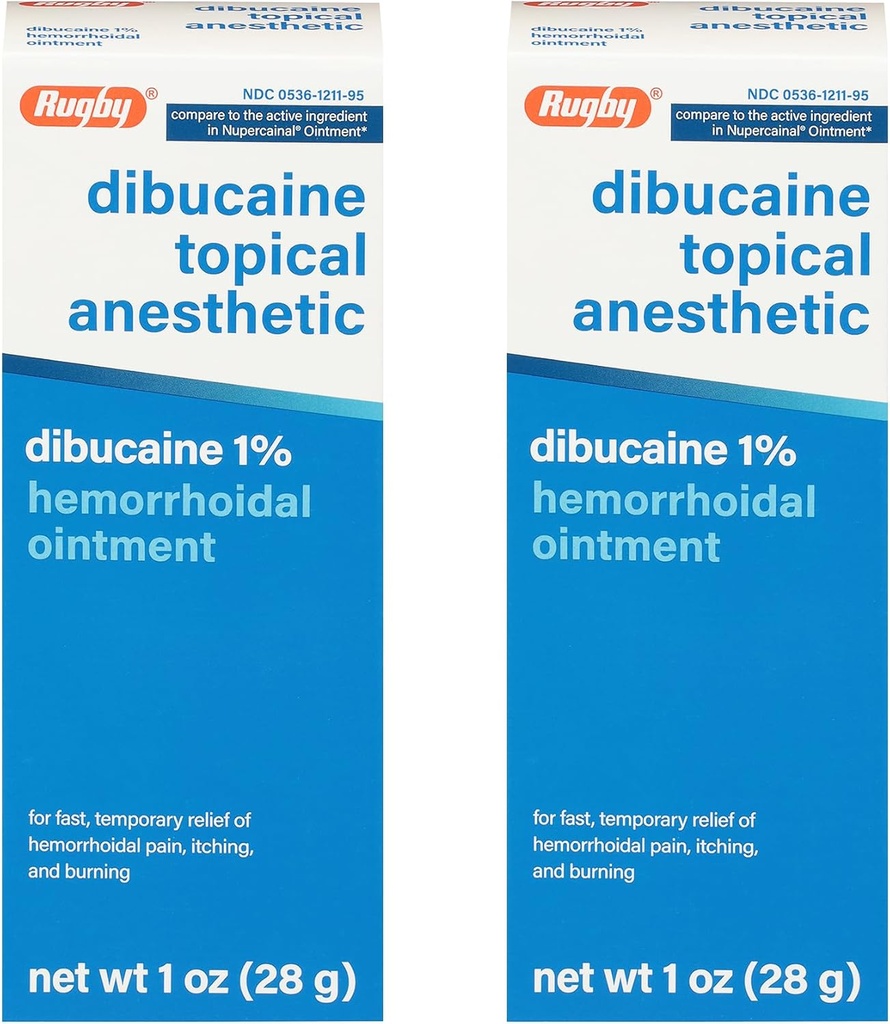 럭비 Dibucaine 화제 마취 1% 치질 연고 - 가려움증과 화상을 위한 고통 구호 크림, 치질 처리, 반대로 Itch 크림 1 Oz (2 팩)
