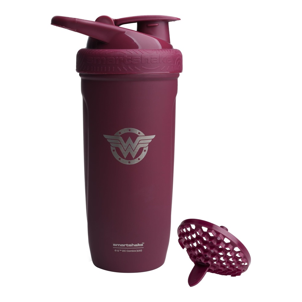 Smartshake DC COMICS 강화 스테인리스 단백질 셰이커 병 900 ml | 30 oz - 누설 나사 - 뚜껑 - BPA 무료 - 유니섹스 - 비 절연 - 원더 여성 로고