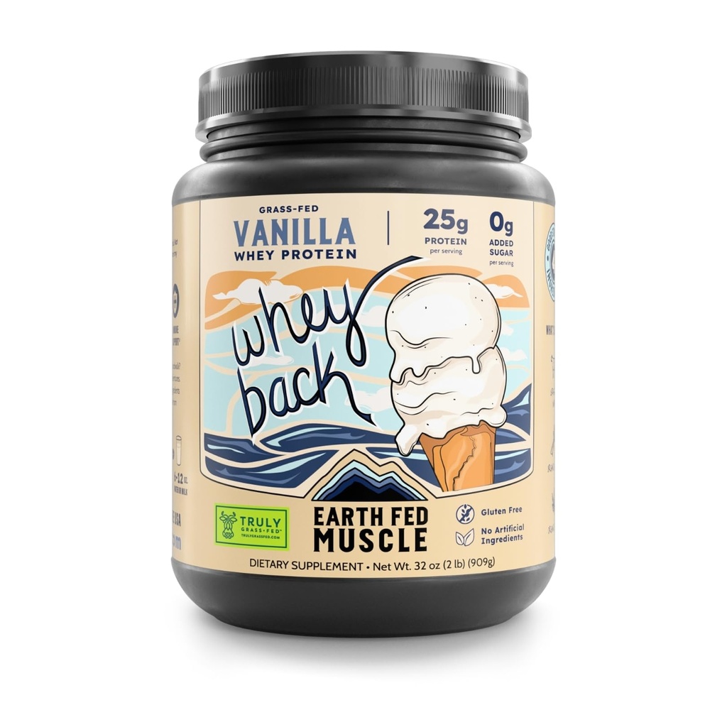 Earth Fed Muscle Whey Back Irish Grass Fed Whey Protein Isolate - NSF 인증. 인공 성분 없음, 콩 무료, 글루텐 무료, 비 GMO 및 호르몬 무료 (2 파운드, 29 서빙, 바닐라)