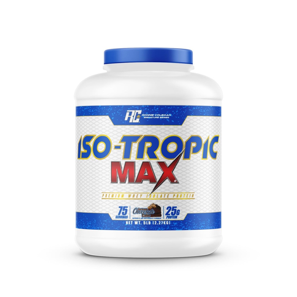 Ronnie Coleman 5lbs 초콜렛 Whey Isolate Protein Powder | 25g Protein with 75 서빙 | 남성용 초콜릿 케이크 사전 운동 분말 & 여성용, 레난 근육 지원을위한 낮은 설탕 보충