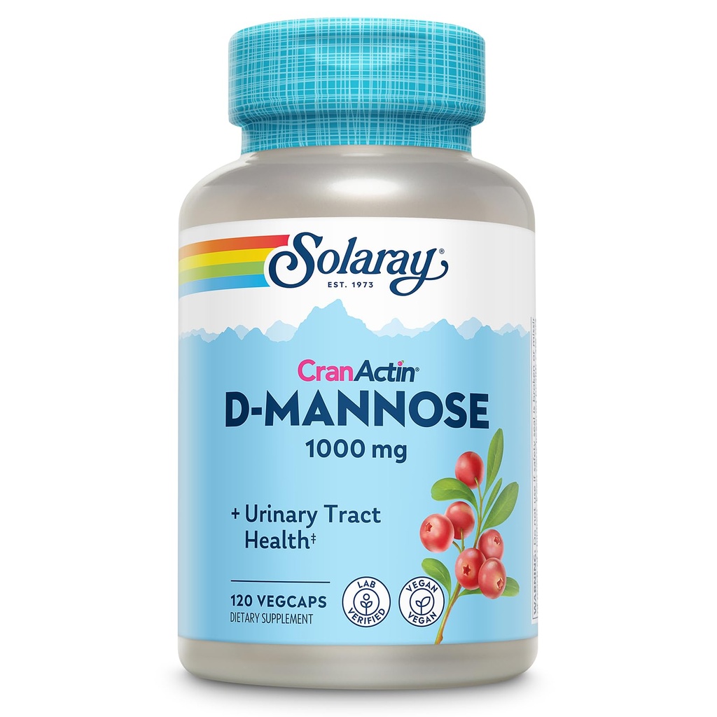 CranActin Cranberry Extract와 함께 SOLARAY D-Mannose 1000mg - 비타민 C가있는 D Mannose 및 Cranberry 보충 - Urinary Tract Health - Vegan, 60 일 보증
