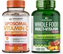 Wholesome Wellness Liposomal 비타민 C 캡슐 (200 알약 1500mg 버퍼) 여성을 위한 높은 흡수 VIT C + 전체적인 음식 Multivitamin - 자연적인 다 비타민, 무기물, 유기 추출물 뭉치