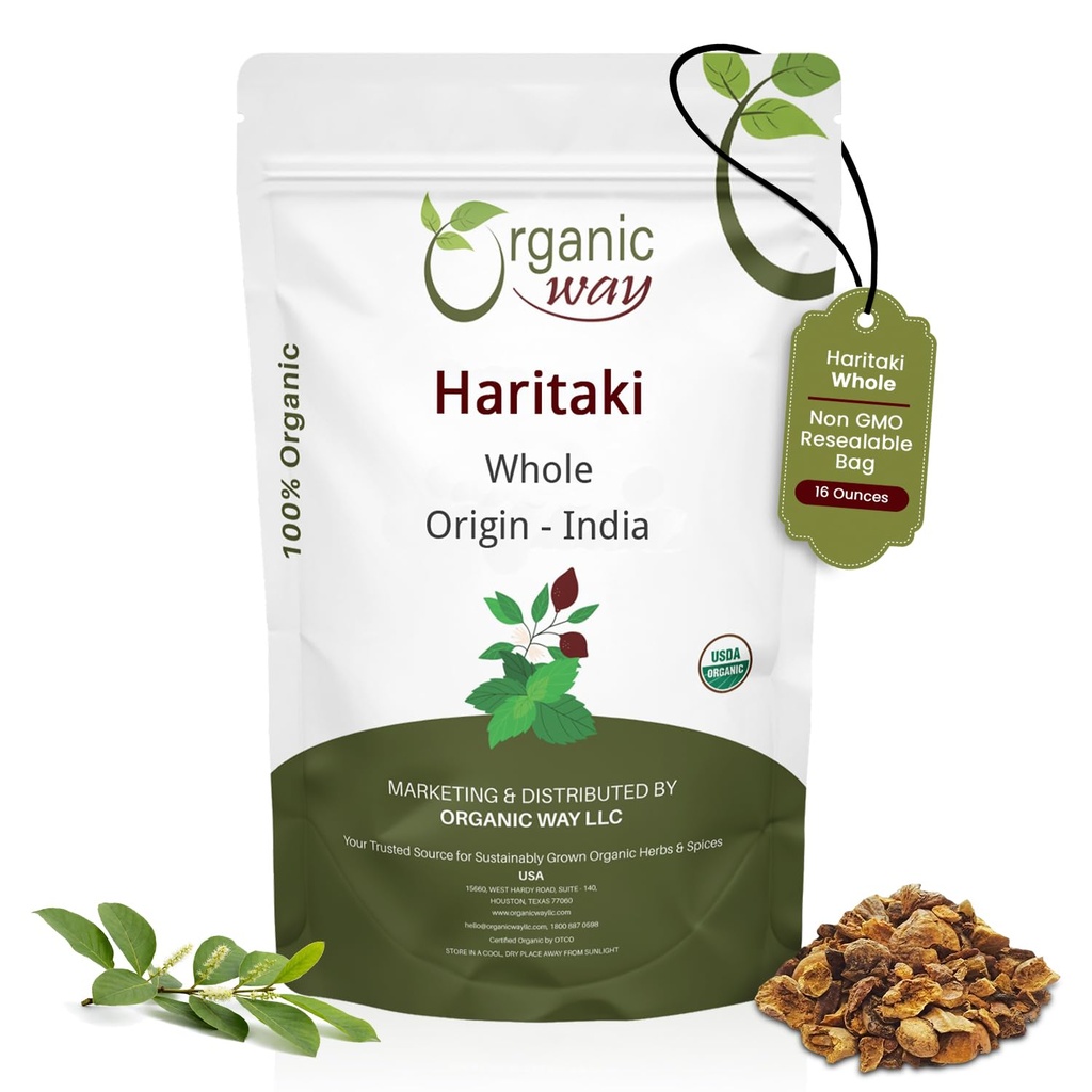 Organic Way Haritaki Whole (Chebulic Myrobalan) | 타니아 체불라 (노란 Myrobalan) | 코셔 & USDA 인증 | Vegan, Non-GMO & 글루텐 프리 | 인도의 100 % 원료 (16 oz - 1 파운드)