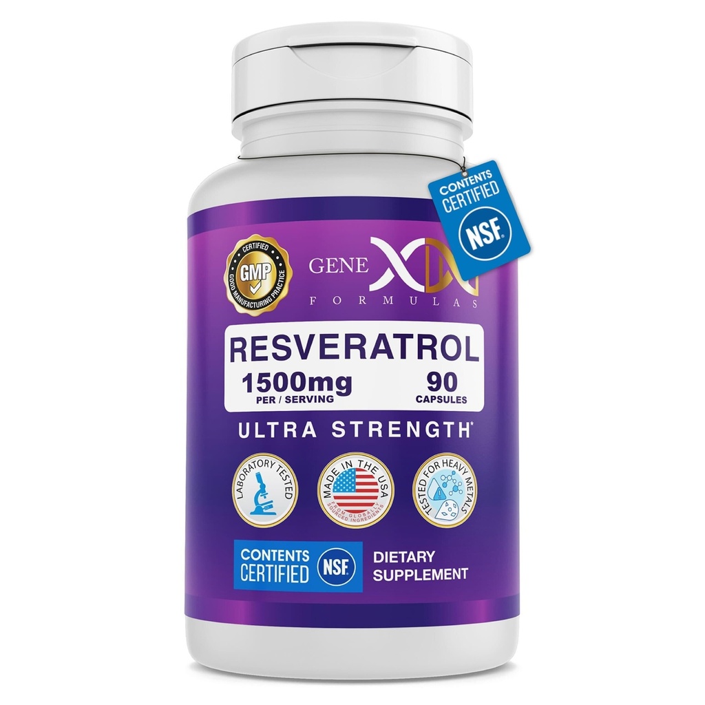 Genex 공식 건강한 시효를 위한 Resveratrol 1500 mg 보충교재 – 안전, 질 & 상표 정확도를 위해 증명되는 NSF – 유력한 산화 방지제 & 건강한 시효 공식 - 글루텐 자유로운 90 조사