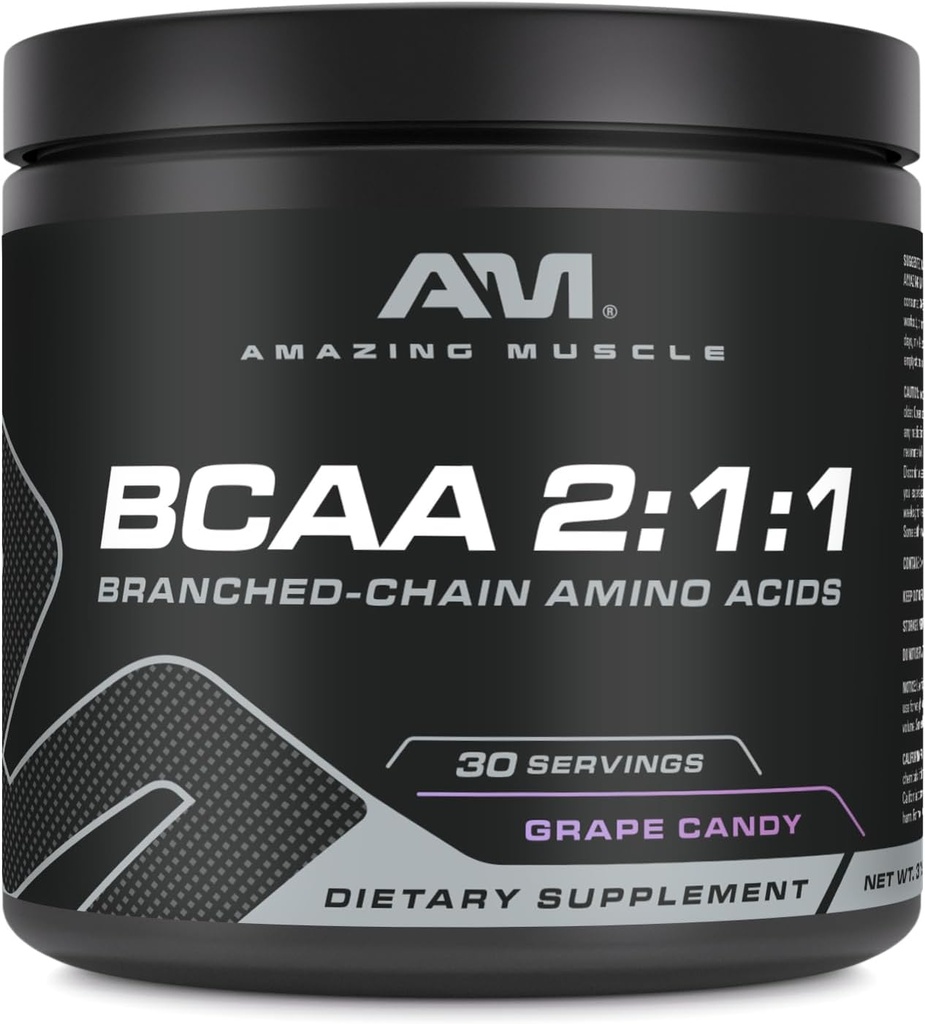 놀라운 근육 BCAA 2 : 1 | 30 서빙 | 천연 맛 | 315 그램 분말 | 분기된 사슬 아미노산 보충 | 미국에서 만든 (30 서빙, 포도 캔디)