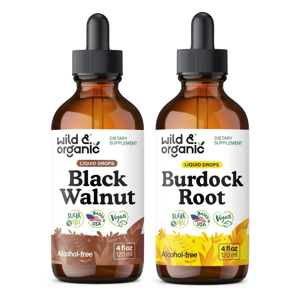 야생 & 유기 블랙 호두 Tincture 4 fl oz & Burdock 뿌리 Tincture 4 fl oz