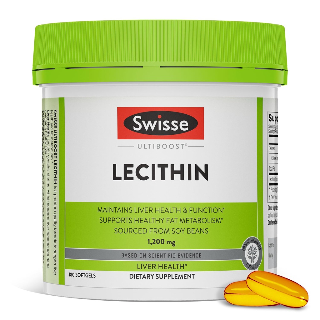 Swisse Soy Lecithin 1200mg Softgels 캡슐 |는 Liver Health and Function 유지 | 뚱뚱한 대사 지원 * | Choline Lecithin 보충교재 1200 mg | 180 Softgels