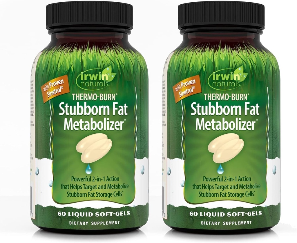 Irwin Naturals Thermo-Burn Stubborn Fat Metabolizer - 60 액체 Soft-Gels, 2 팩 - 목표 및 Metabolize Stubborn Fat Storage Cells - 40 총 서빙