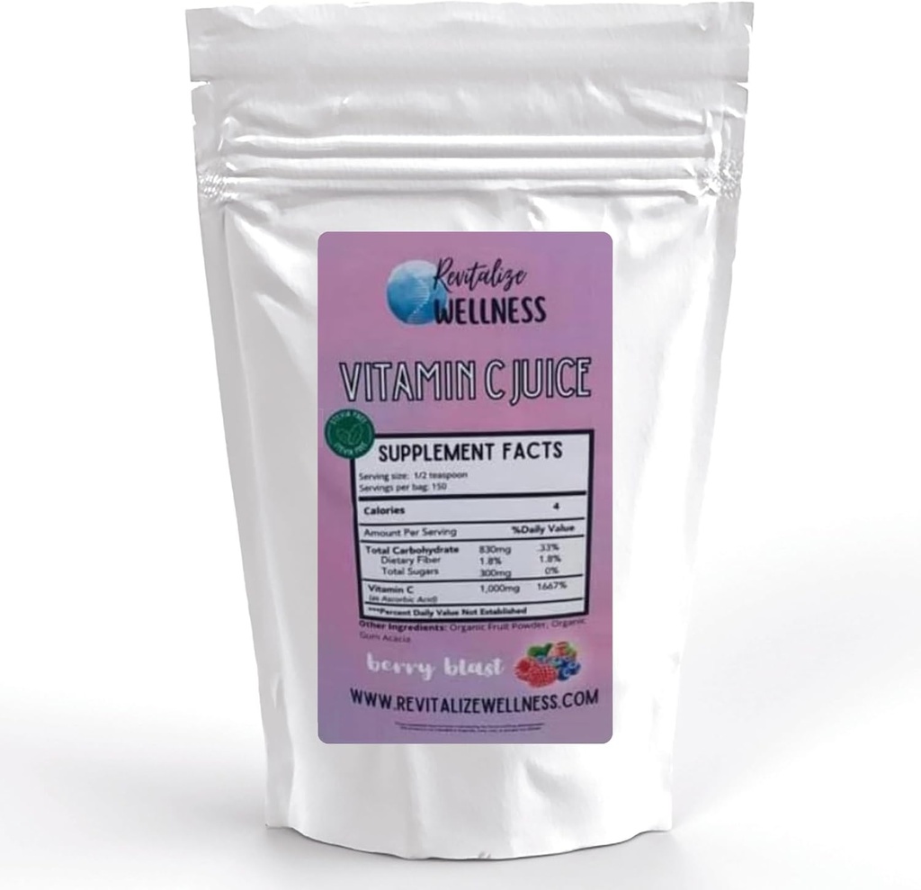 비타민 C 주스 분말 | 1000 mg 비타민 C 으로 아스코르브산 당 서빙 | Berry Blast flavor | 추가 감미료 | 150 서빙