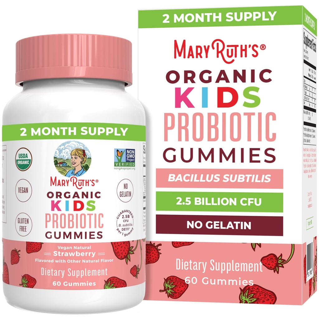 이식 건강을위한 MaryRuth Organics Kids Probiotics | USDA Probiotic Gummies | 2 개월 공급 | 아이 프로바이오틱스 | 면역 지원 | 구트 건강 보충 | Vegan | Non-GMO | 글루텐 프리 | 60 개