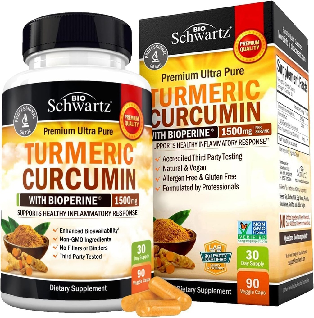 BioSchwartz Turmeric Curcumin 1500 및 아연과 비타민 C가있는 Sambucus Elderberry