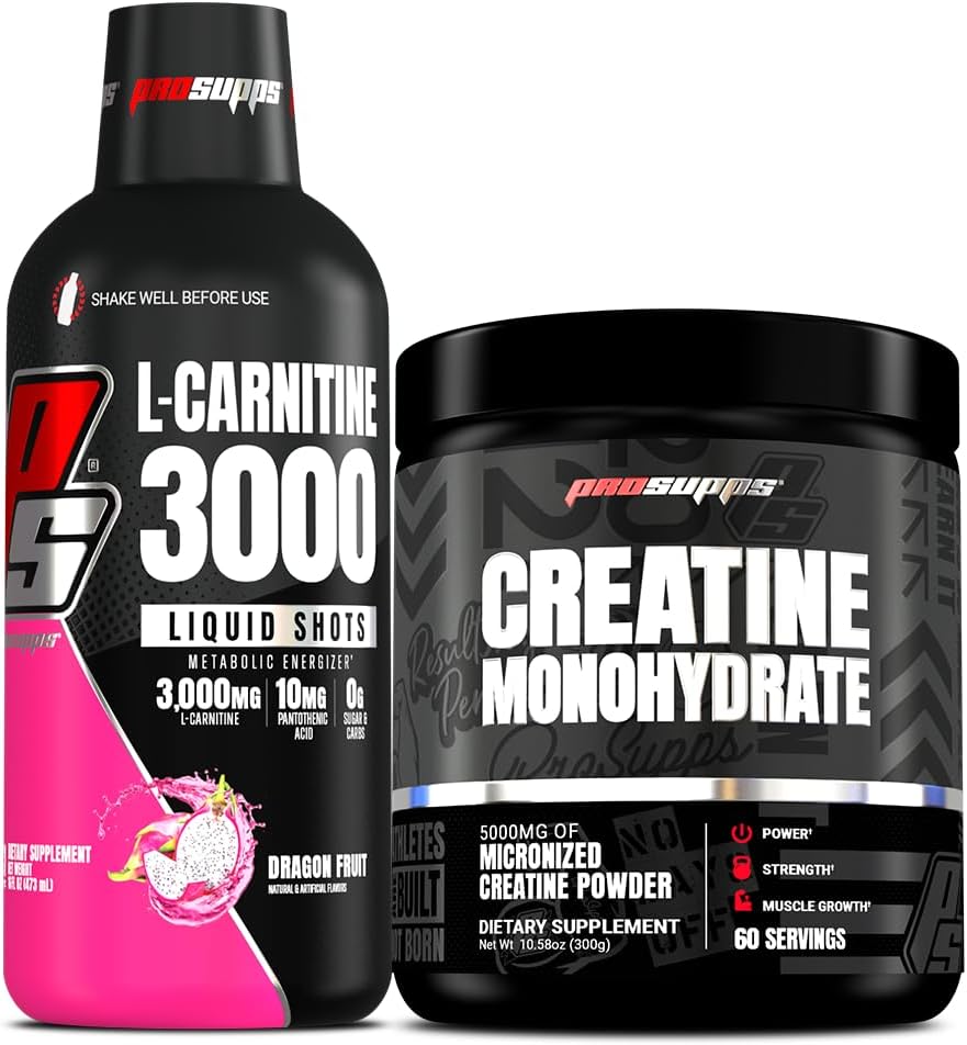 PROSUPPS L-Carnitine 3000 자극제 자유로운 액체 탄 (31의 서빙, 용 과일) 및 크레아틴 300 Monohydrate (60의 서빙) 뭉치