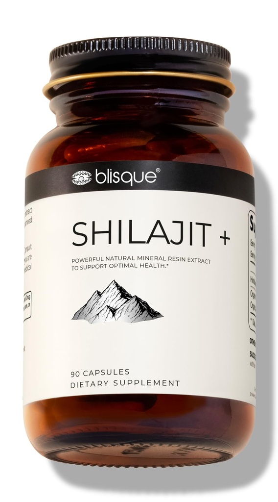 Blisque – 순수한 Himalayan 유기 Shilajit 수지 추출 캡슐 | 인증 및 자연 | 황금 급료 A | 포함 Fulvic 산과 추적 미네랄 | 90 캡슐