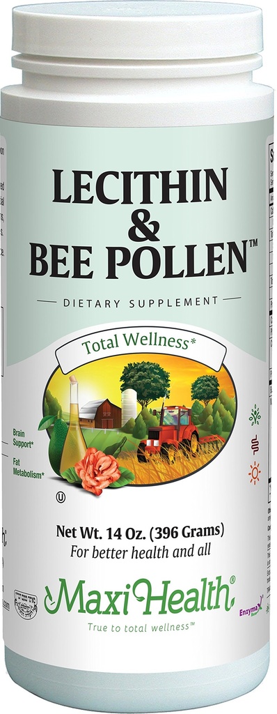 Maxi Health Lecithin & Bee Pollen - 두뇌, 에너지 및 소화 지원 - 14 Oz Powder - Kosher