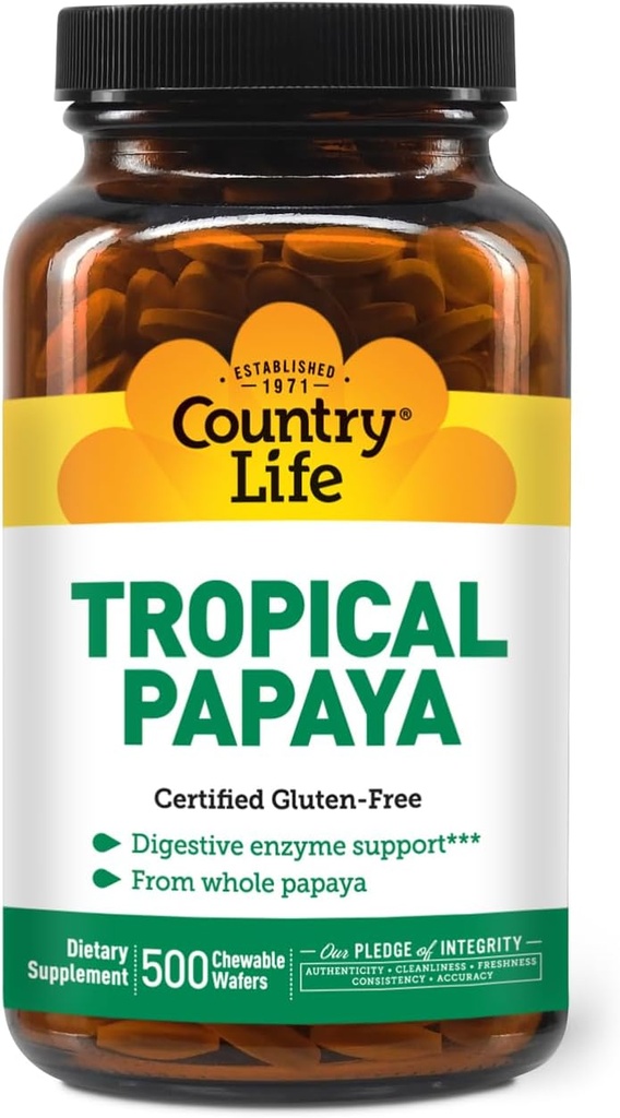국가 생활 - 자연적인 열대 Papaya 효소 - 500 Chewable 웨이퍼