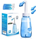 Neti Pot Sinus Rinse Bottle 260 ML with 60 Nasal Wash Salt Packets and Sticker Thermometer Nose Wash Cleaner 압력 Rinse Nasal Irrigation for Adult & Kid BPA 무료 (블루)