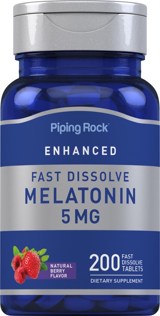 Piping Rock Melatonin 5mg | 200 빠른 용해 정제 | 베리 맛 | 성인 보충 | 채식주의, 비 GMO, 글루텐 프리 포뮬러