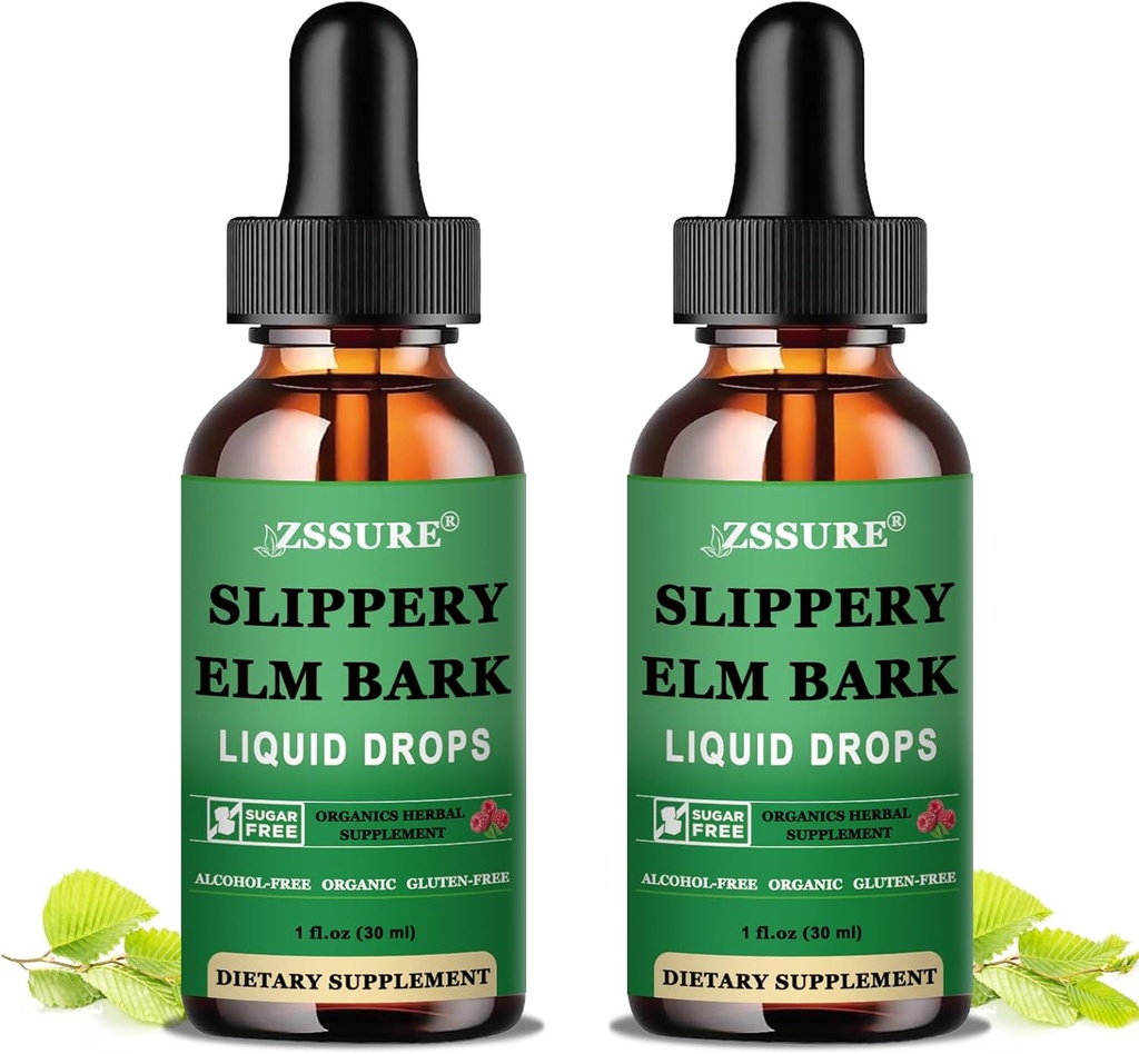 (2개의 팩) Slippery Elm Bark 액체 하락, 소화 Gut 건강을 위한 순수한 유기 Slippery Elm 추출물 1000mg, 액체 Slippery Elm Tincture 초본 보충교재, 채식주의자, 알콜 자유로운, 비 GMO, 글루텐 자유로운