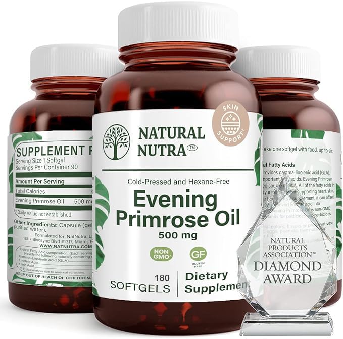 지방산에서 자연적인 Nutra 저녁 Primrose 기름 보충교재, 도움 Overcome 몸 고통, 신경 건강, 승진시키는 Hearth 건강 & 피부 명확성, 도움은 소화 불편, 500 mg, 180 Softgel를 감소시킵니다