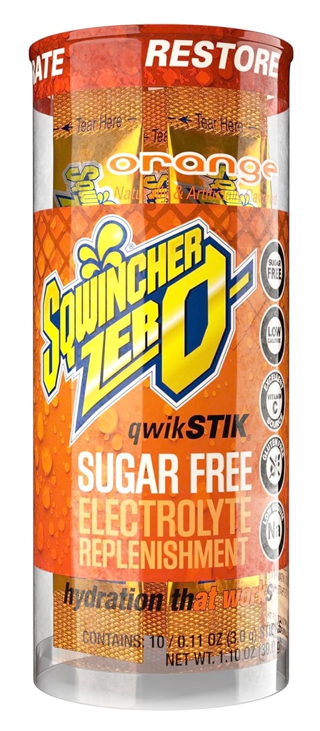 Sqwincher Zero Qwik Stik, Orange, Sugar Free, Low Calorie, Low Sodium Electrolyte Powder Hydration Drink Mix, .11 oz Packet (200 포장)