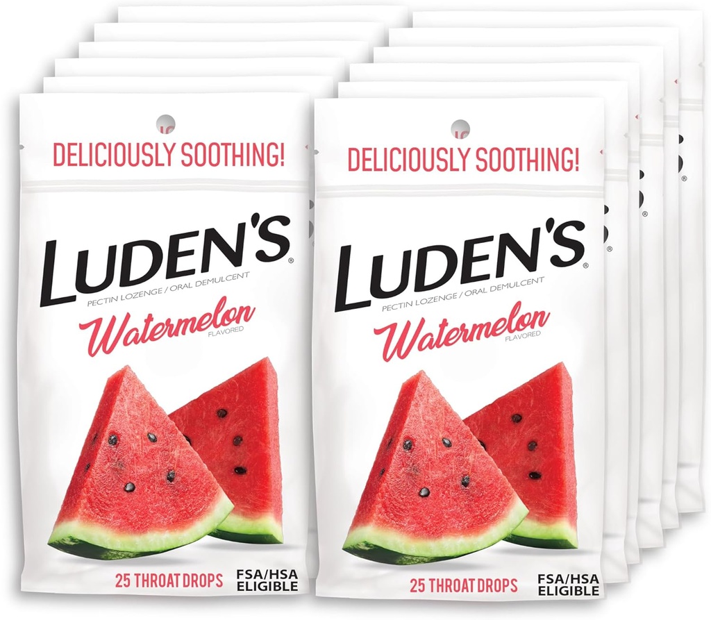 Ludens Watermelon Throat Drops, Sore Throat Relief, 25 카운트 (12 팩)
