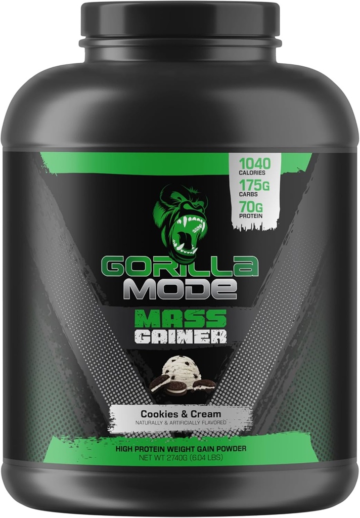 Gorilla Mind Mass Gainer (쿠키 및 크림) - 70g Protein | 1040 칼로리 | 175g Carbs | 고단백 체중 증가 분말
