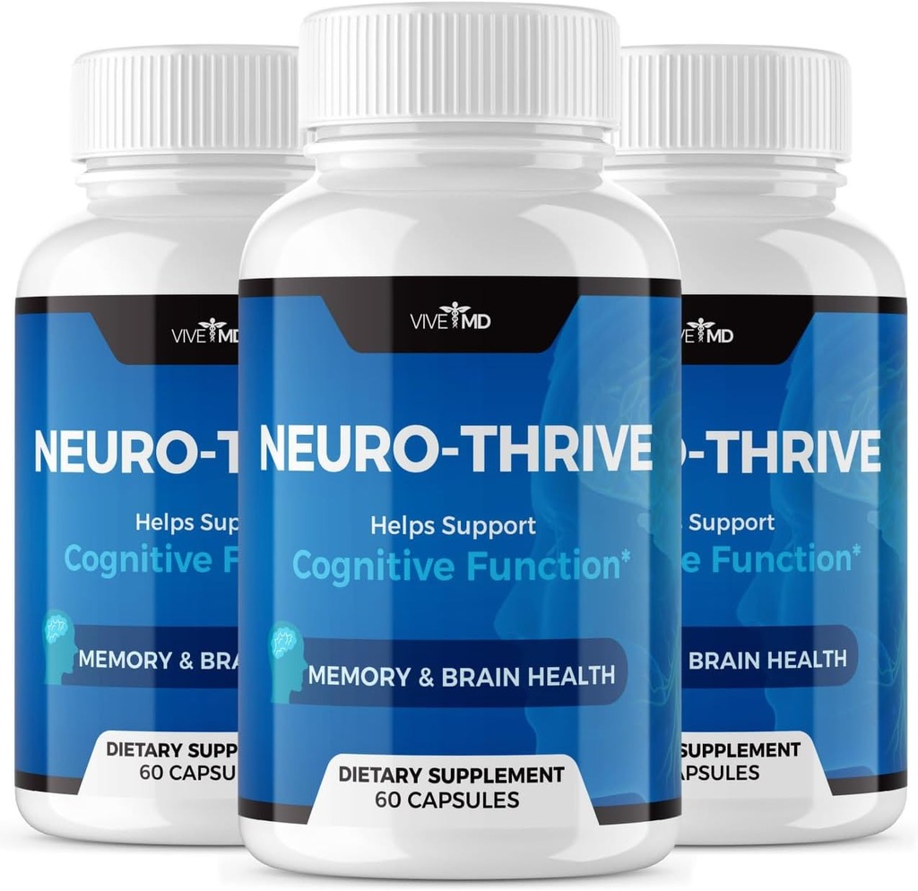 Vive MD Neuro Thrive Brain Supplement - 공식 공식 - Neuro Thrive PQ, Neuro Thrive, Ginkgo Biloba 추출물, Siberian Ginseng 추출물과의 추가 강도 - (3 팩)