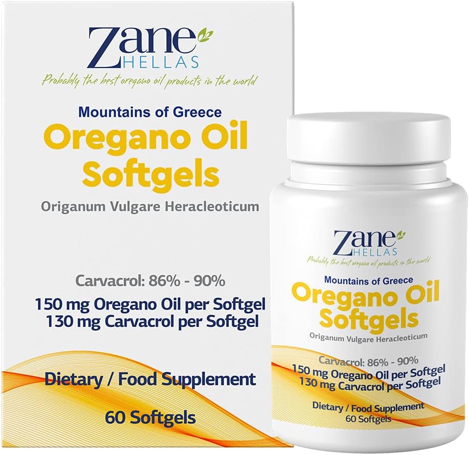 130 mg Carvacrol - Softgel 당 150 mg Oregano 기름. 세계 최고 집중 Oregano 기름 캡슐. Zane Hellas Oregano Oil. Softgel은 Oregano의 30 % 그리스어 정유를 포함합니다. 120 소프트젤.