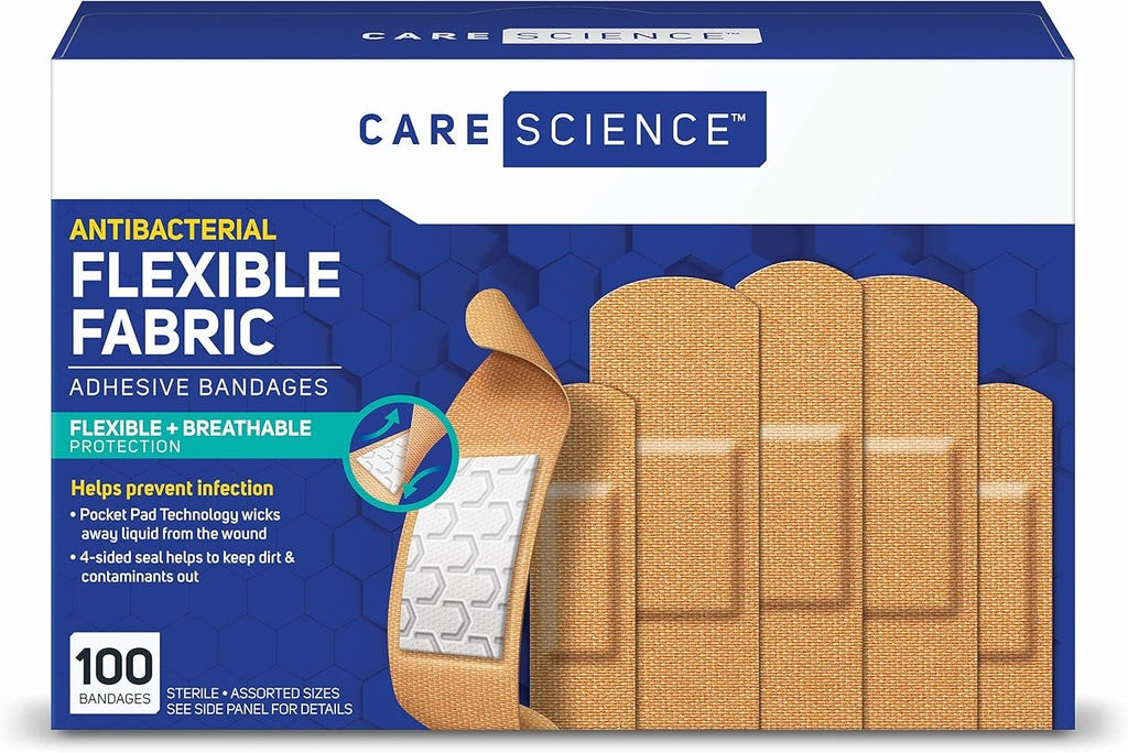 관리 과학 직물 접착제 붕대, 100 ct 분류 크기 | 가동 가능한 + Breathable 보호 도움은 첫번째 원조와 부상 배려를 위한 감염을 막습니다
