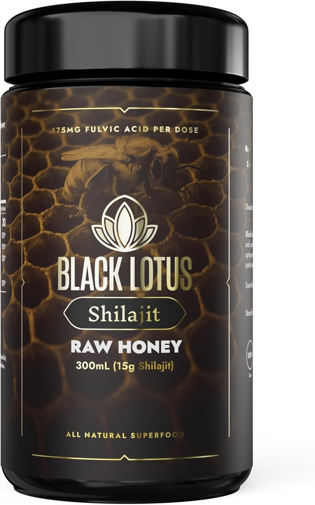 까만 로터스 순수한 Shilajit 수지 익지않는 꿀 액체 낙농장, 300ml, 남자 & 여자를 위한 100% 순수한 자연적인 Shilajit, 아미노 산, 175mg Fulvic 산, Immune 지원을 위한 85 Ionic Trace 무기물, 초점, 에너지