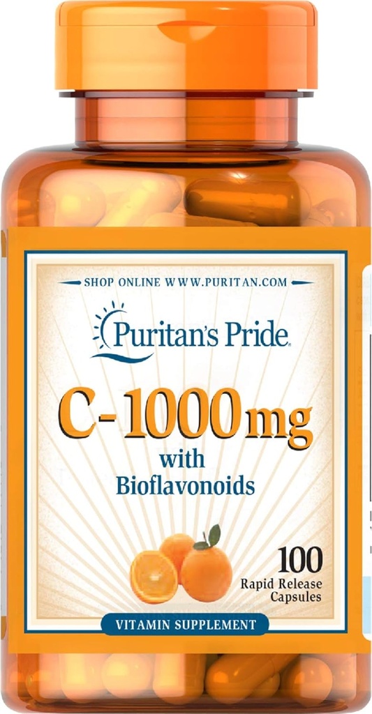 면역 체계 지원 & 피부 건강 캡슐을 위한 Bioflavonoids를 가진 Puritan's Pride 비타민 C | 건강한 보충교재 | 글루텐 무료 | 채식 비타민 보충교재 - 100개 조사