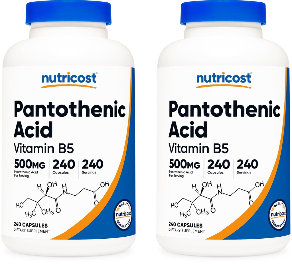 Nutricost Pantothenic 산 (비타민 B5) 500mg, 240 캡슐 (2 병)