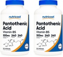 Nutricost Pantothenic 산 (비타민 B5) 500mg, 240 캡슐 (2 병)