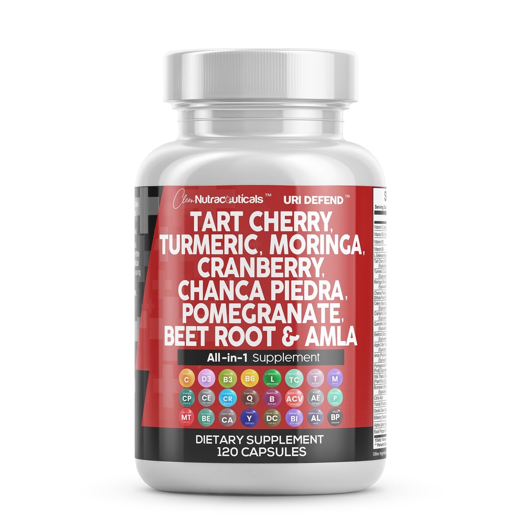 청결한 Nutraceuticals 다트 버찌 추출물은 Turmeric Moringa Cranberry Chanca Piedra Celery Quercetin ACV를 가진 캡슐을 쌉니다 석류 L 셀레오로닌 - 우레탄 레벨 - 120 Ct