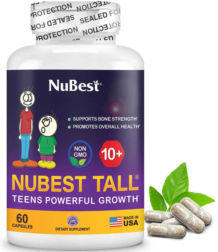NuBest Tall 10+ Premium Bone Strength Formula는 칼슘, 비타민 D3, 비타민 K2 및 Multivitamins를 가진 나이 10+를 위한 면역력 그리고 전반적인 건강을 강화했습니다 | 60의 캡슐 | 1 달 공급