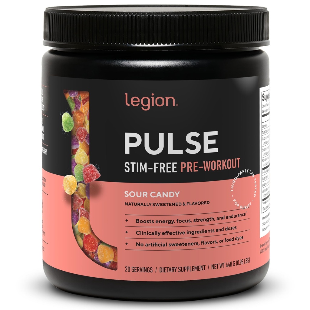 LEGION 맥박 전 운동 보충교재 - 모든 자연적인 Nitric 산화물 Preworkout 음료는 에너지, Creatine를 해방합니다, 자연적으로 감미롭고, beta Alanine, Citrulline, 알파 GPC (Caffeine 자유로운 냄새 사탕)